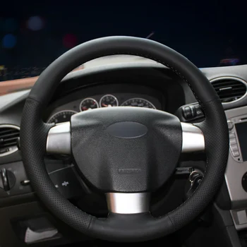 Черен Калъф за волана на колата от изкуствена кожа за Ford Focus 2 2005-2011 (3-лъчев) 2006 2007 2008 2009 2010 2011