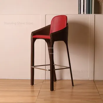 Модерна минималистичная бар мебели Италиански леки луксозни бар столове Дизайнерски високо столче Домашно седло Кожен маса за хранене, стол за кухня