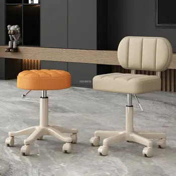 Минималистичные модерни фризьорски стол Скандинавски стол за салон за красота с въртящи повдигане на облегалката Бар стол на колела Мебели colchones HY