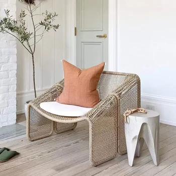 Обичай скандинавски уличен диван с винт въже от ратан, всекидневни дизайнерски вътрешен двор, водоустойчив мързелив стол за почивка на балкона, моделът мебели за дома