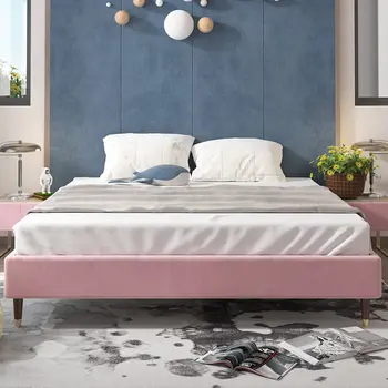 Рамка на легло King Size Светло розово Регулируема височина на таблата Байковая Меко легло, Мебели за спални Лесно се монтира