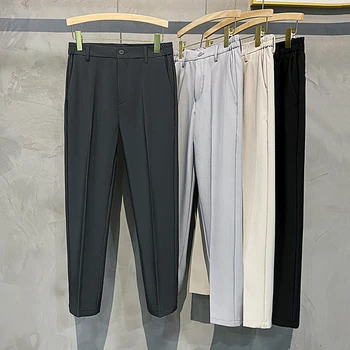 2023 Пролетно-летни мъжки ежедневни панталони, костюмные панталони, приталенные работни панталони за джогинг с еластична гумена лента за кръста, мъжки, черни, сиви, големи размери 40 42