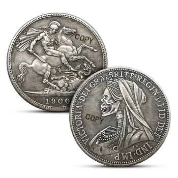 Монети с Черепа Скитници 1 # 1900 Кралица Виктория Великобритания Кон Sword Рицар Доларова Монета Месингови Изделия