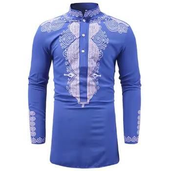 Синя бронзова риза с принтом Африкански племена дашики, мъжка риза 2022, брандираната риза с яка-часова, мъжки облекла в стил хип-хоп, африкански дрехи за хипстеров