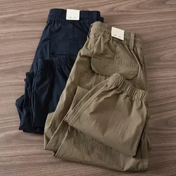 Мъжки панталони-карго, обикновен панталон с завязками и клапани, еластичен колан, панталоните за джогинг по щиколотку, ежедневни облекла