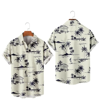 Модерен Мъжки Хавайска Риза, Дамски Ежедневни Цветни Плажни Ризи С Принтом Кокосовата Палма, Детски Тениски С Къс Ръкав, Потници Унисекс