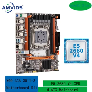 Комплект дънната платка X99 LGA 2011-3 X99 с процесор Intel Xeon E5 2680 V4 DDR4 ECC REG Memory Combo Set SATA3.0 USB3.0 дънна Платка M-ATX