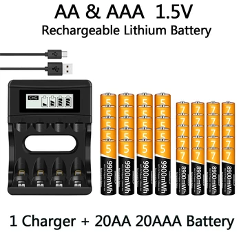 100% Оригинална батерия 1.5 V AA AAA Акумулаторна литиево-йонна батерия 9900 МВтч 1.5 V AA AAA Батерия USB зарядно устройство за по-Дълъг живот