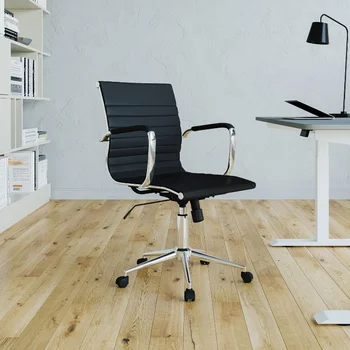 Модерна офис стол от полиуретан, със средна облегалка Стол за ръководители Хромированное основата на Черен Шоколад шезлонг Мебели за Бюро