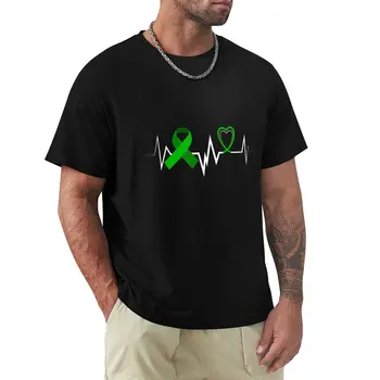 Тениска с сердцебиением, зелена лента, на информираността на заболявания на бъбреците, тениска за момчета, тениски по поръчка, плътно прилепнали тениски за мъже