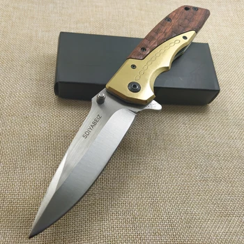 Дамасский сгъваем нож със стоманени остриета 440C, дървена Дръжка, джоб ловни ножове, Универсален Нож за оцеляване в Къмпинга, открит EDC инструмент