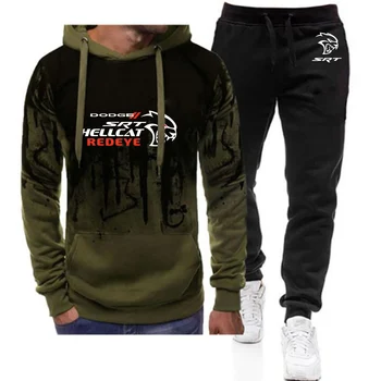 SRT Hellcat 2023, мъжки нови модни блузи наклон на цвета, ежедневно яке, спортно палто + панталон, удобен костюм-двойка