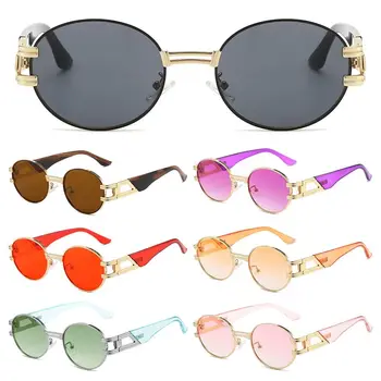 Слънчеви очила в метални рамки, овални, в стил пънк, модерен, готически, със защита UV400, кръгли слънчеви очила, сенки за жени и мъже