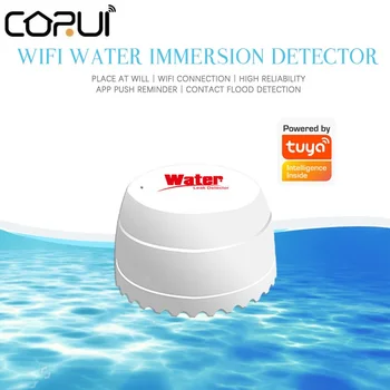 CORUI Wifi Детектор на водата Сензор за изтичане на Звуков сигнал течеискателя приложение Tuyasmart Smart Life Предупреждение за наводнението сот преливане